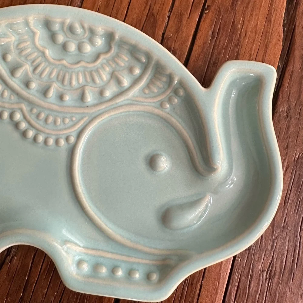 Boho Tribal Elephant Trinket Tray in Mint Greenish Blue